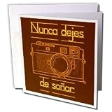 Kike Calvo photo Illustrations Rangefinder Camera - Picture of a Brown Rangefinder Camera Nunca dejes de soñar - Greeting Cards-12 Greeting Cards with envelopes