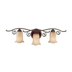 Murray Feiss VS8103-CB Three-Light Tuscan Villa Collection Vanity Strip, Corinthian Bronze with Beige Etruscan Glass Shades