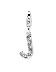 Sterling Silver CZ Letter J w/Lobster Claw Clasp Clasp Charm