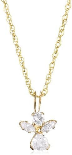 Jewelry Of Faith Girl's 10k Gold Angel Cubic Zirconia Pendant Necklace and Gold Filled Chain