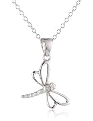 Sterling Silver Pre-Teen Diamond Dragonfly Pendant Necklace