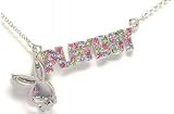 Playboy Colored Rhinestone & Silver Necklace w  Dangling Bunnies