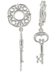 Storywheel® Created White Sapphire Key Dangle Bead / Charm in 925 Sterling Silver