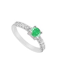 Emerald and Diamond Ring 14K White Gold - 0.75 CT TGW
