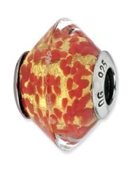 Sterling Silver Red And Yellow Italian Murano Glass Charm