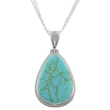Sterling Silver Large Turquoise Inlay Tear Drop Pendant, 18