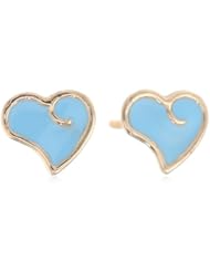 14k Yellow Gold Blue Heart Enamel Baby Earrings