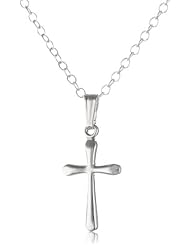 Sterling Silver Childrens Petite Polished Cross Pendant Necklace , 13"