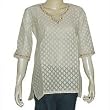 Womens Silk Long Sleeve Top Off-white Shirt Blouse Embroidery Size S