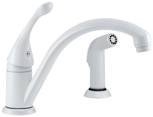 Delta Collins 441-WH-DST Single Handle Kitchen Faucet with Spray, White