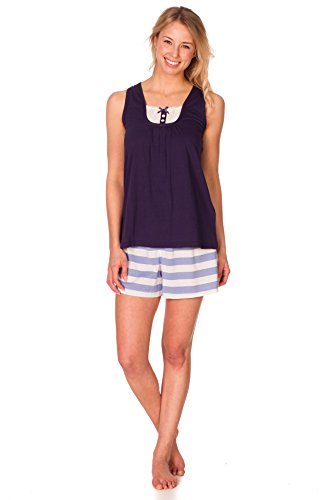 Women's Patricia Cute Navy Tank and Blue-Striped Boxers 2 Piece Sleepwear Set