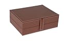 Rapport C429 Brown leather watch collector box with champagne interior. Holds eight watches and has two removable trays for pens and cufflinks.