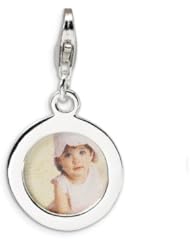 Amore LaVita(tm) Sterling Silver Polished Circle Frame w/Lobster Clasp Charm (Can insert photo) for Charm Bracelet