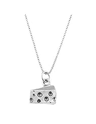 Sterling Silver One Sided Flat Piece of Cheese Necklace