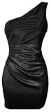 Black Satin Sexy Cocktail Pencil Mini Asymmetric Dress