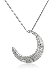 10k White Gold Diamond Crescent Pendant Necklace 1/10 Cttw, 18"