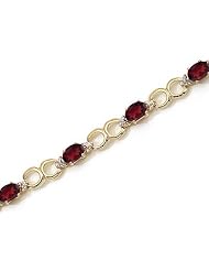 14K Yellow Gold Oval Garnet and Diamond Bracelet