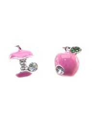 Jewelry: DaisyJewel Pink Ladies Apple Silvertone and Crystal Accents Asymmetrical Stud Earrings