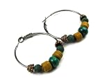 Earthtone Olive Wood Beads in Green and Yellow Hoop Earrings