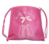 1077- PINK SATIN BALLET PRINCESS BACKPACK with Glittery Ballet Shoes Slippers and rhinestone acceonts