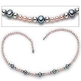 Pink and Black Pearl with Oxidized Silver Beads Necklace