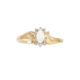 14K Yellow Gold 0.01 ct. Diamond and 5 x 3 MM Oval Shaped Opal Ring