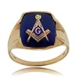 Men's Blue Masonic Compass and Square Ring in Yellow Gold