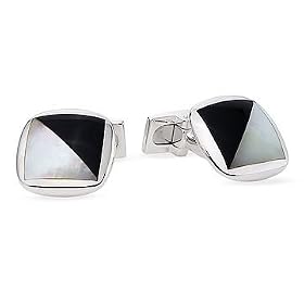 Sterling Silver Mother of Pearl and Onyx Cufflinks by Onyx Cufflinks