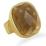 Sterling Silver Faceted Smoky Quartz Ring with 14 Karat Gold Plated Matte Finish Band