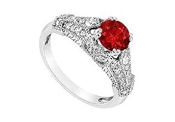 Ruby and Diamond Engagement Ring : 14K White Gold - 0.75 CT TGW
