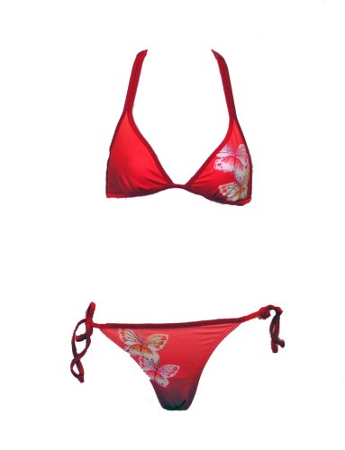 Guess Red/Teal Halter Side Tie Bikini