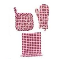 Dollhouse Miniature Set of Potholders and Kitchen Towel in Red Check