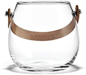 Holmegaard Design Light with Glass Bowl with Leather Handle, Wind Light, Vase, Glass, Transparent, H 10.5 cm, Ø 11 cm, 4343516