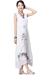 Cotton/Linen General Print Sleeveless Maxi Dress 