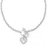 Valentines Day Bling Jewelry Sterling Silver Pave Heart & Key Charm Toggle Necklace