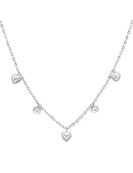 14K White Gold Fancy Designer Heart Dangling Link Chain Necklace with Spring-ring Clasp - 17" + 1" Extension