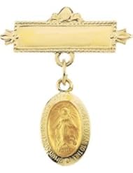 Jewelplus Miraculous Medal Baptismal Brooch 14K Yellow 12.00X08.00 Mm
