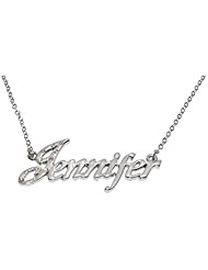 Name Necklaces Jennifer - Personalized Necklace White Gold Plated 18K, Belcher Chain, 2mm Thick
