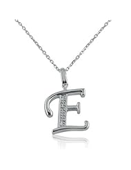 Diamond Initial E Charm Pendant in Sterling Silver on an 18in. Chain