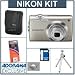Nikon Coolpix S4000 Digital Camera Kit, - Champagne Silver - with 8GB SD Memory Card, Camera Case, Table Top Tripod, Spare Rechargeable Li-ion Battery EN-EL10, 2 Year Extended Service Coverage