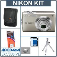 Nikon Coolpix S4000 Digital Camera Kit, - Champagne Silver - with 8GB SD Memory Card, Camera Case, Table Top Tripod, Spare Rechargeable Li-ion Battery EN-EL10, 2 Year Extended Service Coverage