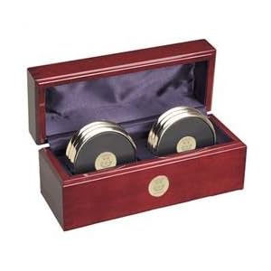 Buy Columbia - Brass Coaster Set-Black Leather - Gold