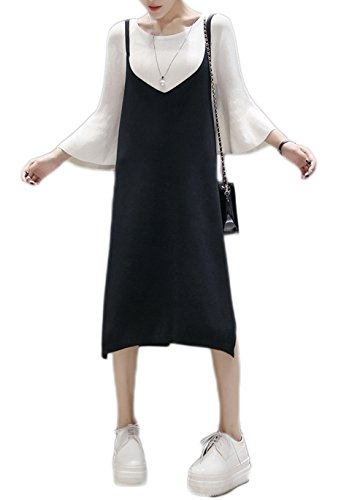 Notting hill 春秋 大人 レディース ツーピース セーター ワンピース ニット ホーンスリーブ スリット カジュアル シンプル かわいい きれいめ デイリー ストリート 愛され OL スタイル ストレート サイズ S〜2XL SSK-0288