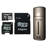 TOPRAM 16GB microSD microSDHC Transflash Memory Card with SD & MiniSD Adapter R2 Card Reader - TRmicroSD16G2AR2