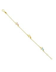14k 5-5.5 In 1.0mm Adj-able Diam-cut Bead Enamel Multi Dolphin Children Bracelet Spring Ring Clasp
