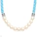 High Quality Necklace With Genuine Faux pearls Well Made in Blue Leather and 925 Sterling silver. Total item weight 17.0g Length 16in