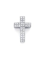 18k White Gold Channel Set Princess Cut Diamond Cross Pendant (G Color, I1 Clarity)