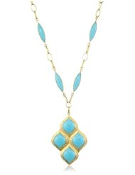 Lauren Harper Collection Archipeligo Blue 18k Gold, Turquoise and Diamond Arabesque Pendant Necklace