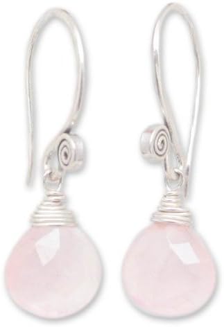 Rose quartz dangle earrings, 'Subtle'