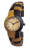 Tense Ladies Round Two Tone Sandalwood Flexible Cuff All Wood Watch L8108DM